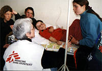Christina Moore working with Kosovar refugees in Kukes, Albania.