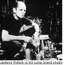 Jackson Pollock in his Long Island studio