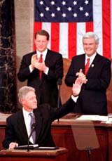 Clinton, Gore, and Gingrich during the State of the Union address