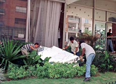 Clearing debris from the Hotel Capri