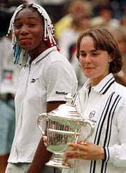 Falling short, standing tall: Williams (L) with Hingis (R)