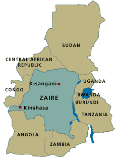Map of Zaire and surrounding countries