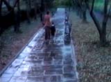 Mother and son on path