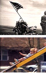 Iwo Jima and child on slide