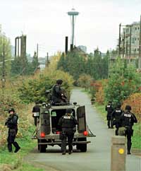 SWAT search team in action in Seattle