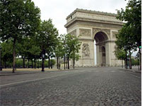 The Arc de Triomphe is clear of traffic only early in the morning