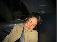 Nancy, asleep in a cab, after art opening/dive bar